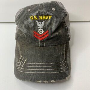 U.S. Navy Eagle Chevron Distressed Gray Baseball Cap Adjustable